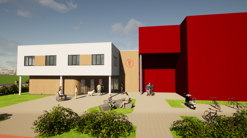 Uitbreiding Gezondheidscentrum Emma in Tilburg.Artist impression: Van Waarden Ontwerp & Advies i.o.v. Cornelis Huygens Vastgoedgroep