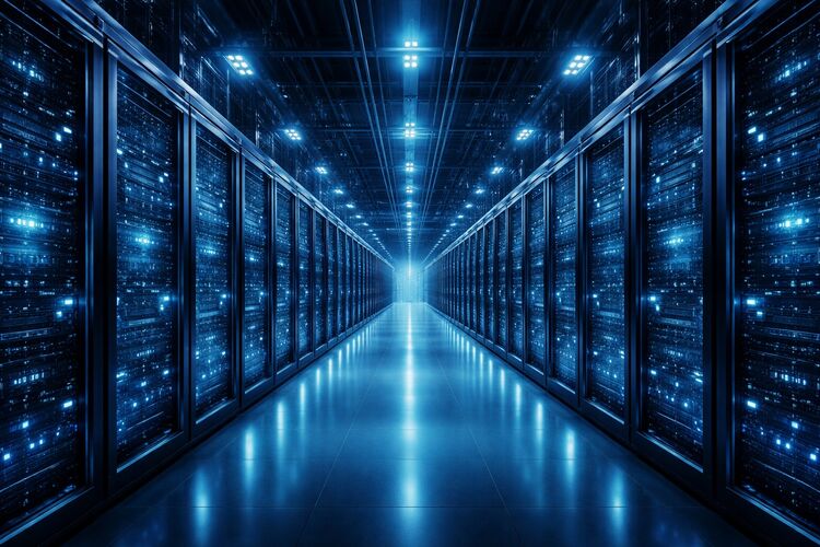 Impressie van een futuristisch datacenter – gegenereerd met AI