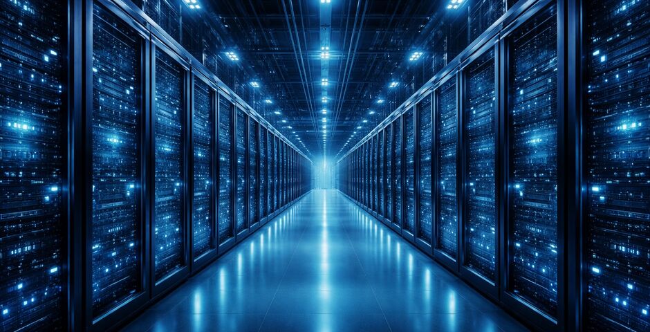 Impressie van een futuristisch datacenter – gegenereerd met AI